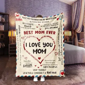 Letter To Mom Pattern Lightweight Washed Blanket,  Soft Comfortable Warm Throw, Air-conditioned Room Warm Nap Blanket for Home Office Travel, Heartfelt Gift Blanket, Bedroom Accessories, Funny Gift #   TOP PICKS