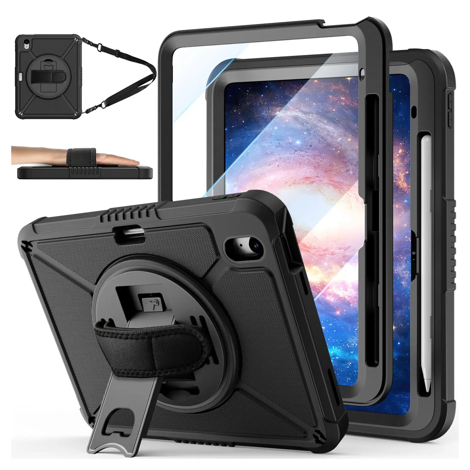ZtotopCases Durable Rugged Tablet Cover - Handheld Protection with Screen Protector, Pen Holder, Handle, Shoulder Strap, 360-Rotating Stand for iPad 10th Gen (10.9", A16), 11th Gen (11", 2025, A3354/A3355) Accessories