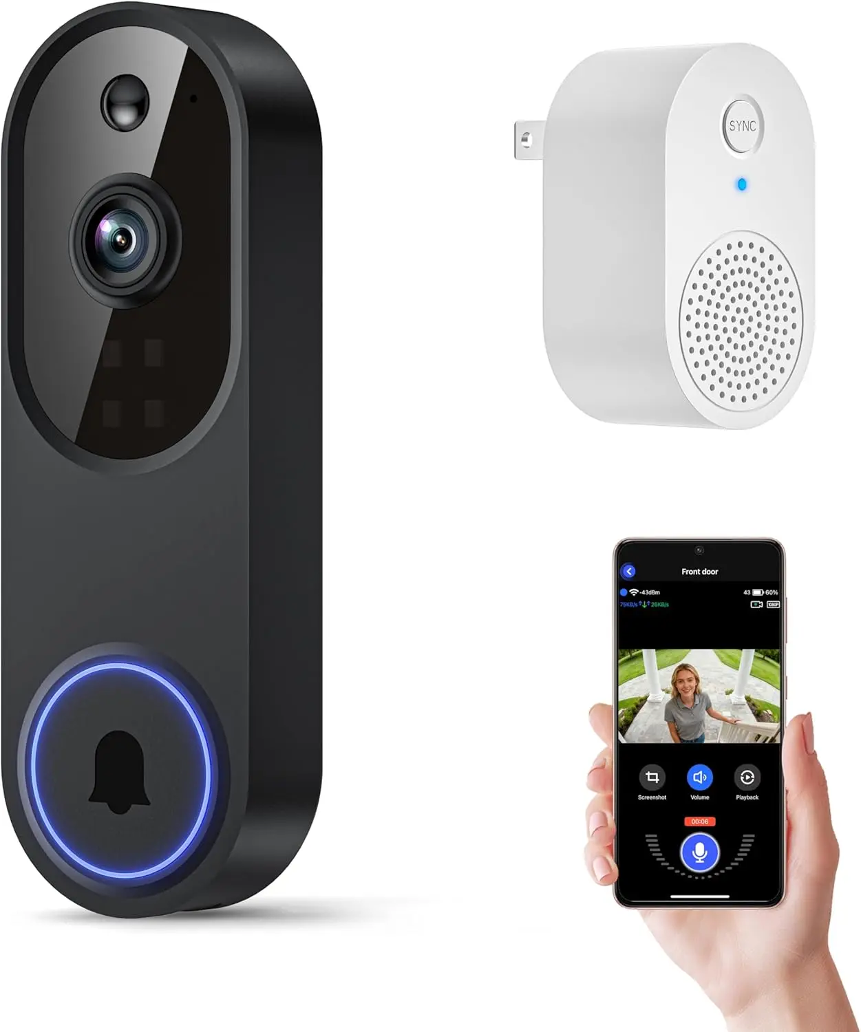 Wireless Wi-Fi Video Doorbell Camera with 2-Way Audio, Motion Alerts & 2.4GHz Wi-Fi Support