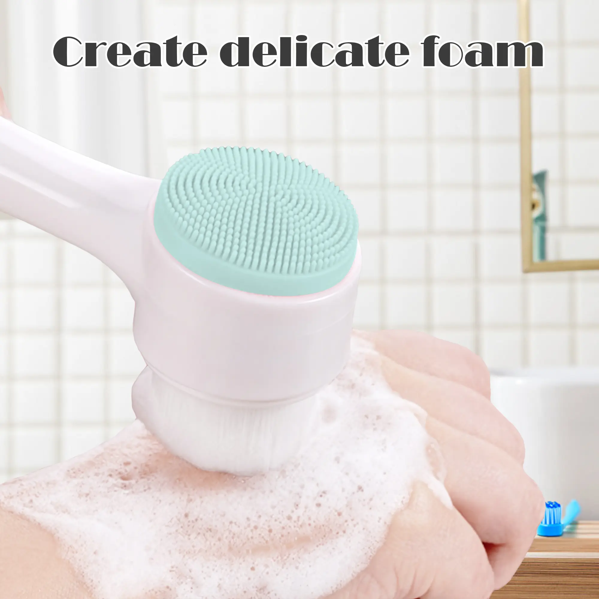 1 Count double-headed facial cleansing brush, Blue Pink Colors Gentle Pore Deep Cleansing