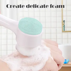 1 Count double-headed facial cleansing brush, Blue Pink Colors Gentle Pore Deep Cleansing
