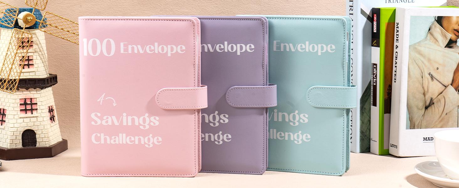 100 Envelopes Money Saving Challenge Binder A5 Large Leather Budget Organizer with Reusable Tracker Cards & Erasable Pen Gift for everyone with password lock