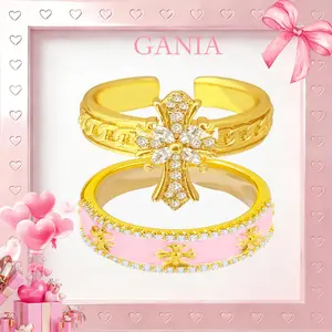 GANIA 2pcs Cross Promise Rings for Women Eternity Stackable Wedding Open Band Adjustable Finger Statement Engagement Gifts Nickel Free Lead Free  Valentine's Day gift