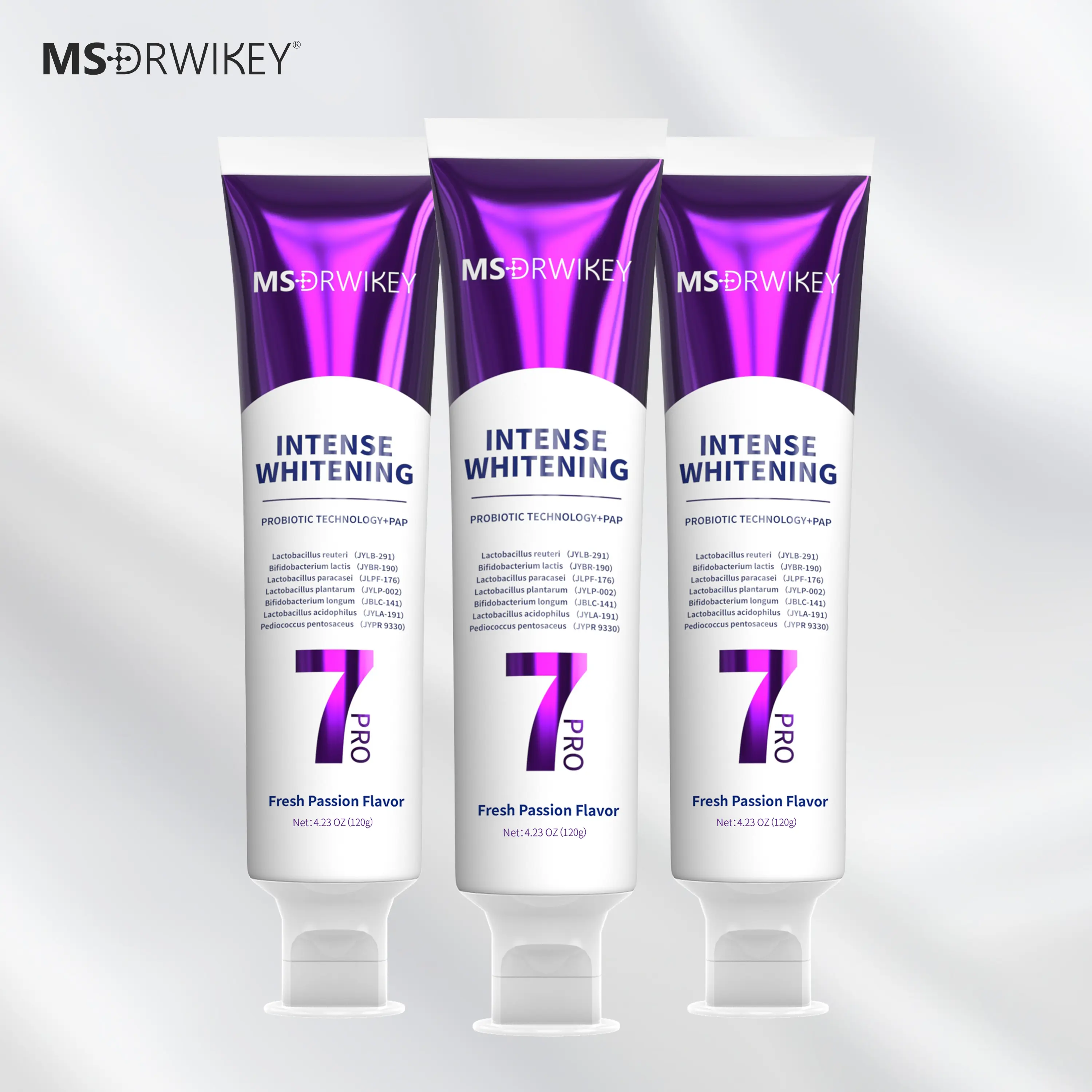 MSDRWIKEY Probiotic Brightening Toothpaste, 3-Piece Set for Enamel Repair and Fresh Breath, Oral Self Care Products with Fresh Passion Flavor, 4.23 oz, Teeth Whitening, Fruity, Mouth Freshening Toothpastes, Enamel Repair Toothpastes