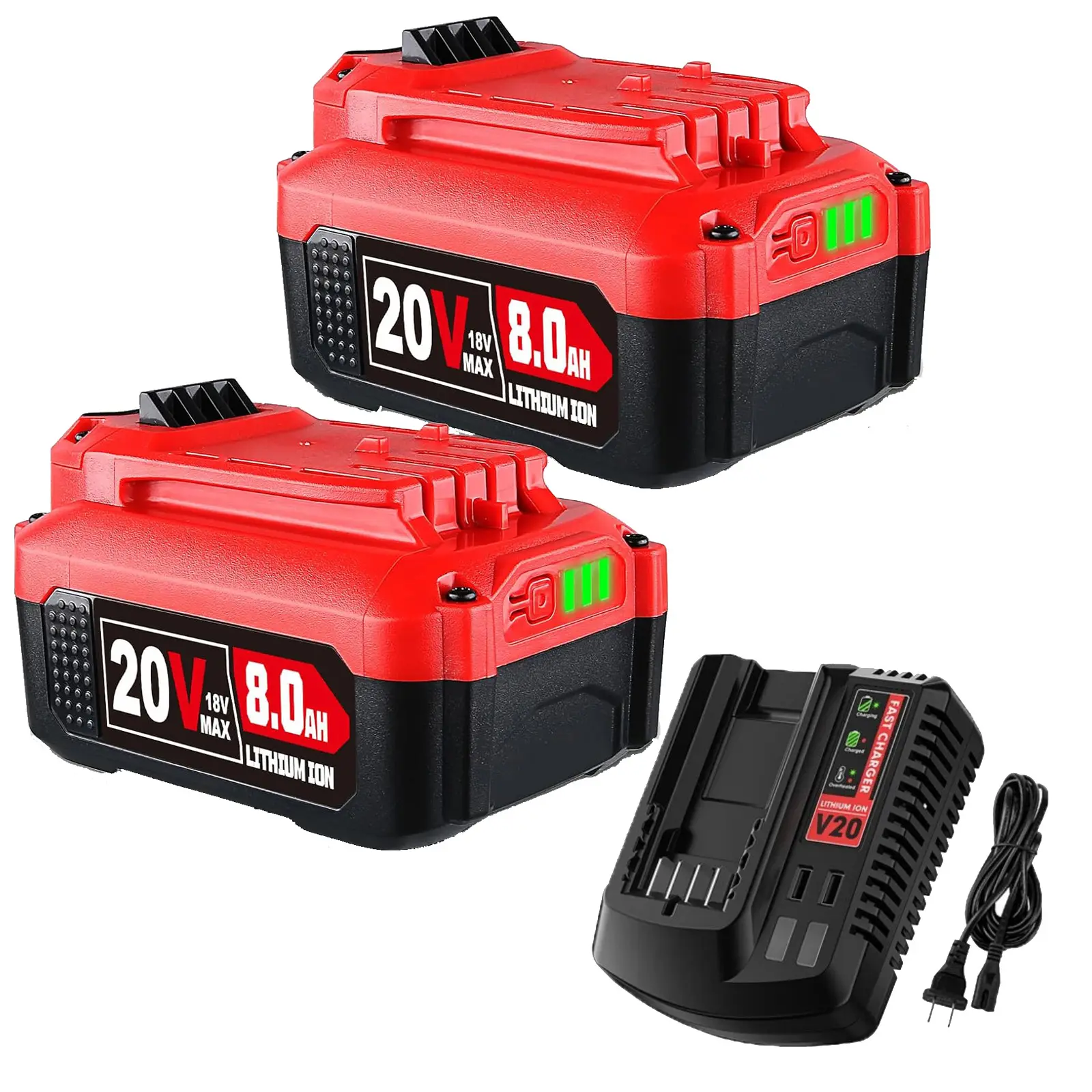 2or1 Pack 20V 8.0Ah Battery and CMCB104 Charger Replacement for Craftsman Battery V20 Lithium Ion Batteries Compatible with CMCB204 CMCB206 CMCB202 Cordless Power Tools