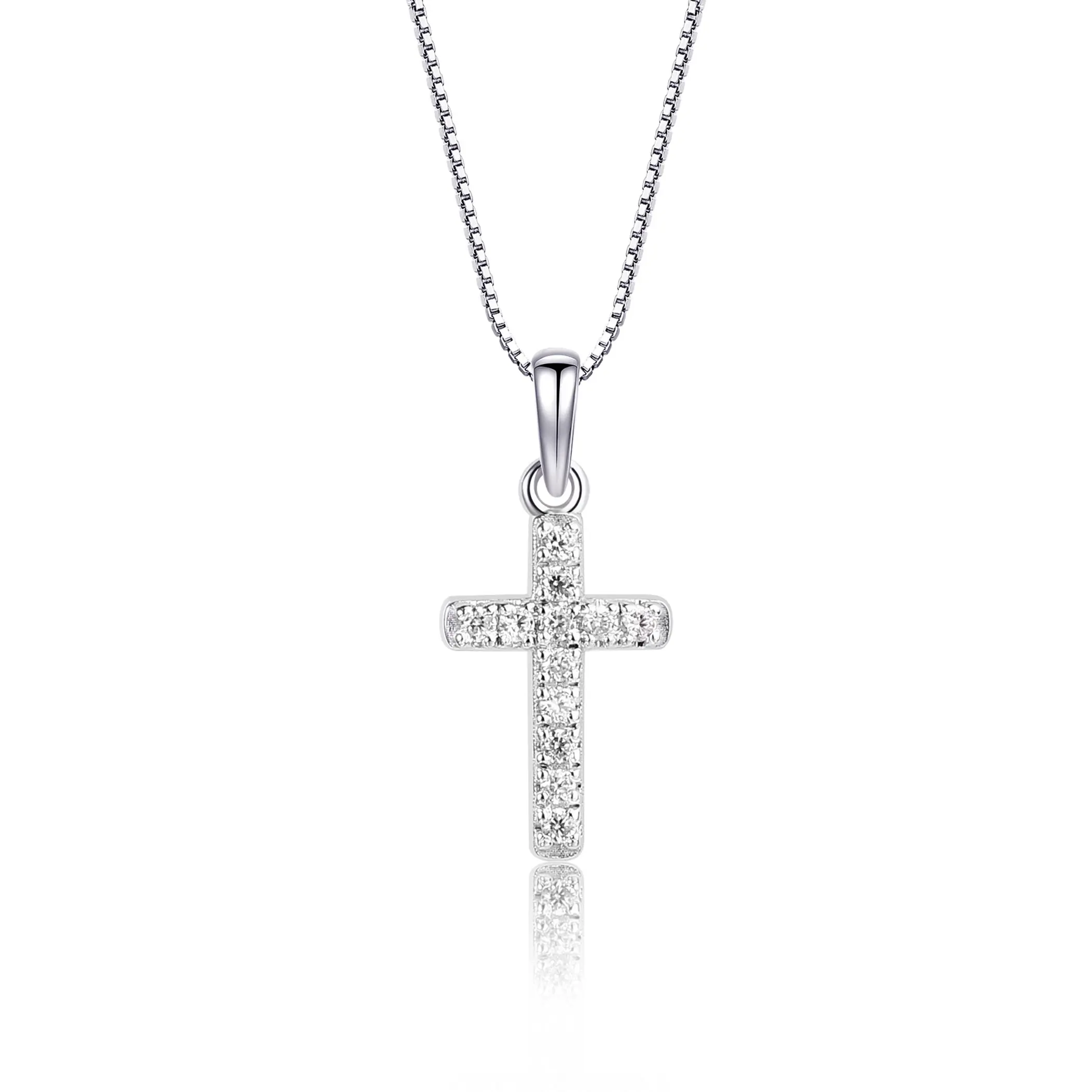 Children’s Guiding Light Pave Cross Necklace in Sterling Silver or 14K Gold-Plated