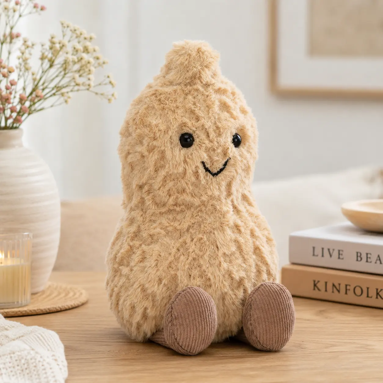 Jellycat Cute Peanut – Soft Fluffy Stuffed Food Character with Corduroy Feet, Cozy Gift for Kids and Adults