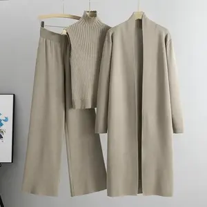 Ladies' elegant autumn and winter new lazy temperament knitted suit sleeveless vest sweater cardigan pants three piece setGift