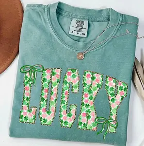 Comfort Colors Coquette Lucky St Patrick's Day Vintage T-shirt Preppy St Patricks Day Pink Shamrock St Pattys Day Retro St Pattys Day Trendy