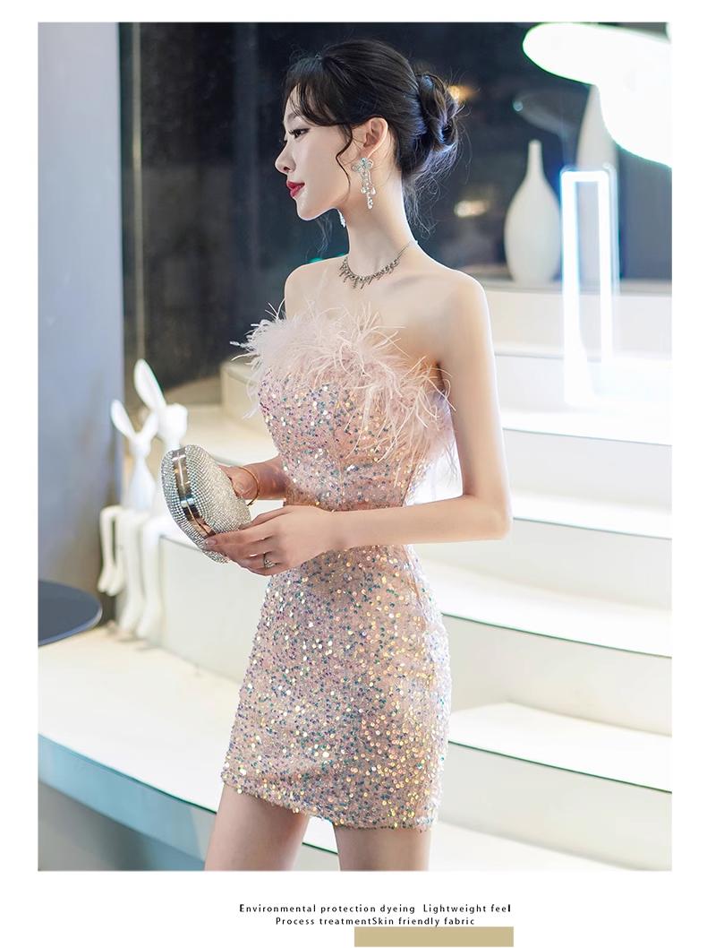 Women's homecoming evening gown Off-the-shoulder sexy butt-feathered PROM dress