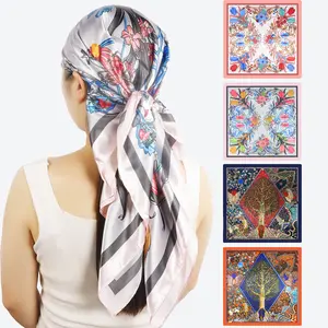 35Inch Large Square Satin Head Scarf - 4Pcs Satin Hair Scarves Silk Bandana Scarf Headscarf Silk Feeling Scarf for Women