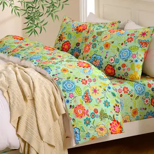 Bedlifes Floral bed sheet set bamboo Blend & Brushed Microfiber Bedding Set Soft 14-21"Extra Deep Pocket