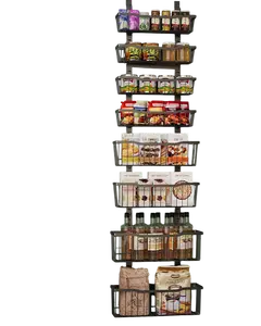8 Tier Over the Door Pantry Organizer 15.3 Inch Wide Adjustable Metal Baskets Easy Install with 8 Sticky Trays for Small Kitchens Maximize Space