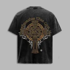 Irish Celtic Cross Vintage Washed T-Shirt – Christian Celtic Knot Graphic Oversized Acid Wash Tee
