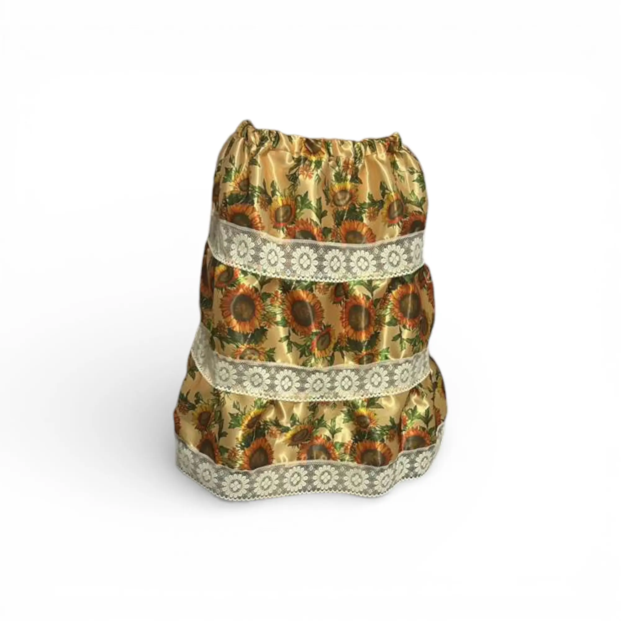 Women's Satin Sunflower Spiritual Bottom Skirt, Handmade Floral Santeria Piece with Elastic Waist, Regular Fit, Comfortable Cultural Everyday Wear
