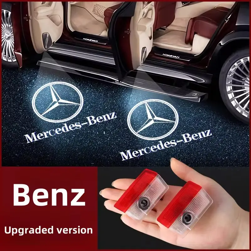 2Pcs LED Car Door Welcome Light Logo Projector for Mercedes Benz W212 W205 AMG ML W166 W176 W177 W213 W246 GLB GLC GLA GLS GLE - Compatible with Mercedes Benz Series Models, Perfect Auto Accessory for Interior & Outerior Upgrade, Car Door Lights