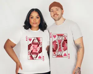 Queen of Hearts Valentine Shirt, Matching Couple T-shirts, King of Hearts Shirt, Valentine Husband Wife Valentine Playing Cards Gift