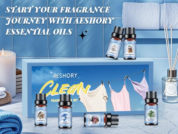 Clean Diffuser Oils Gift Set - 6x10ML Luxury Fragrance Oil Blend, Clean Scent Essential Oils Set for Diffuser, Candle, Soap Making Scents