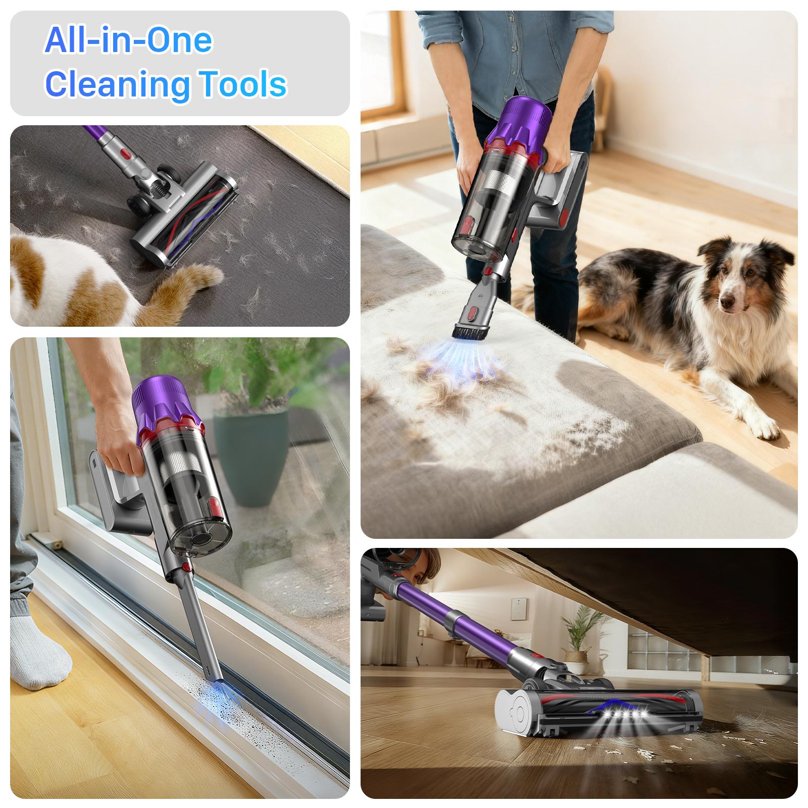 Cordless Vacuum Cleaner,Self-Standing Stick Vacuum Cleaners with HEPA Filter,180W Powerfu Suction 45-Min Runtime, Powerful Suction,Lightweight,Anti-Tangle Brush, LED Light,Detachable Battery, Lightweight for Home/Floor/Carpet/Pet Hair/Car.