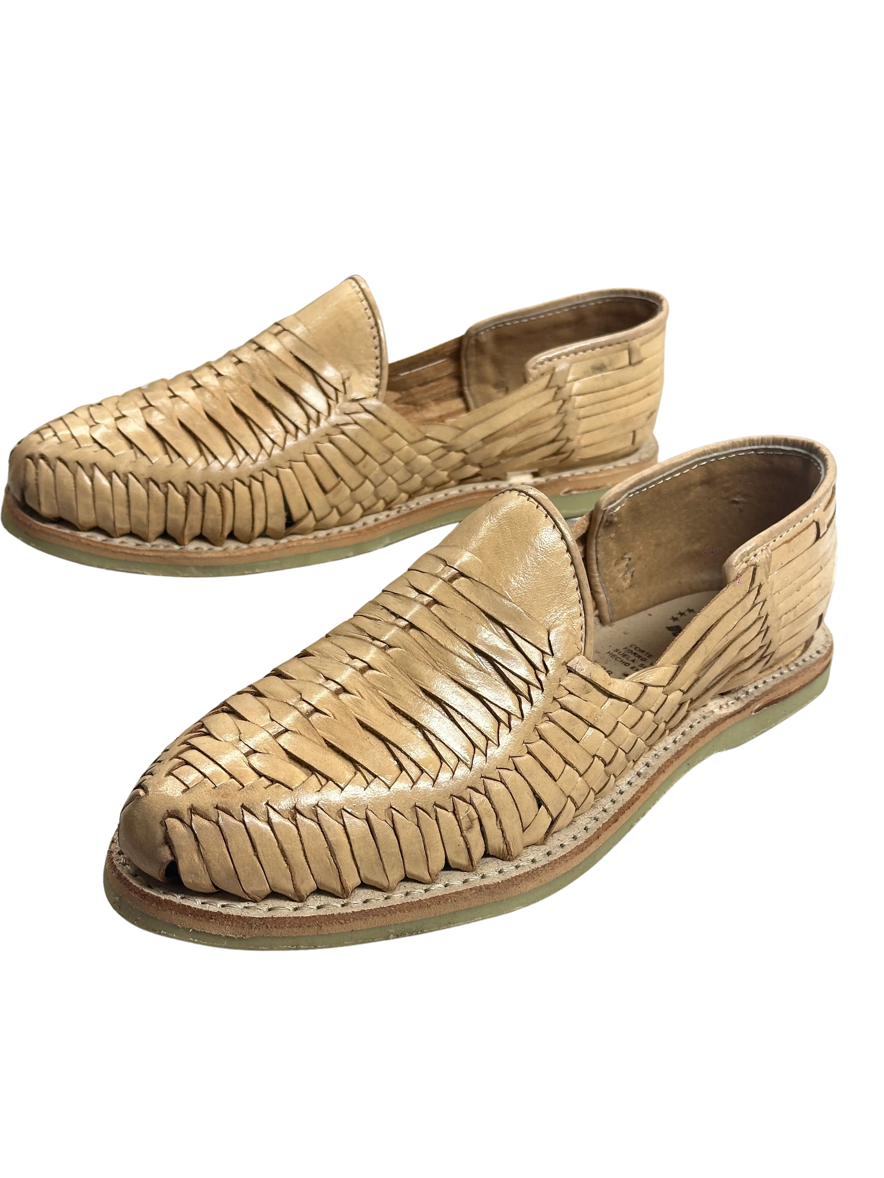 Men's Striped Rubber Sole Huarache - Plain Round Toe Slip On Summer Footwear - Genuine Leather Walking Shoes - Size Chart Available - MEX Made