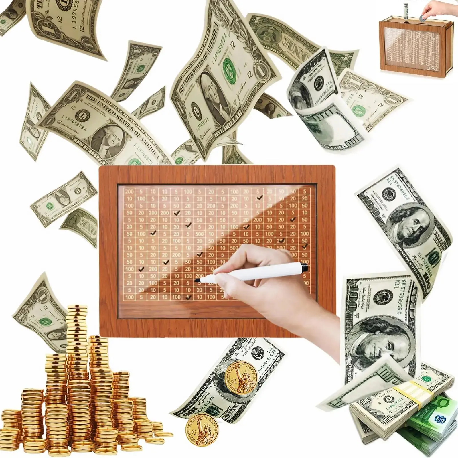 Durable 20-Layer Wooden Cash Saving Box - Paint Decor ASMR Piggy Bank, Savings Challenge Money Organizer, Aesthetic Budget Gift for Couples & Youth, 1pc/20pcs