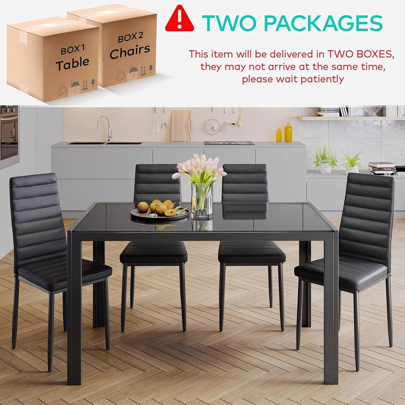【2 Packages Shipping】GIZOON 3/5/7 Piece Glass Dining Table Set with PU Leather Chairs Modern Sturdy Iron Frame Easy to Clean for Home Kitchen Living Room 【2 Packages Shipping】GIZOON 3/5/7 Piece Glass Dining Table Set with PU Leather Chairs Modern Sturdy Iron Frame Easy to Clean for Home Kitchen Living Room