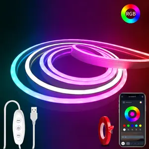 Neon Led Rope Lights, 5V USB Music Sync Color Changing Rope Light with APP Control, Flexible Multicolor IP67 Waterproof LED Tape Light for TV Bedroom Kitchen Wall Indoor Outdoor Decor
