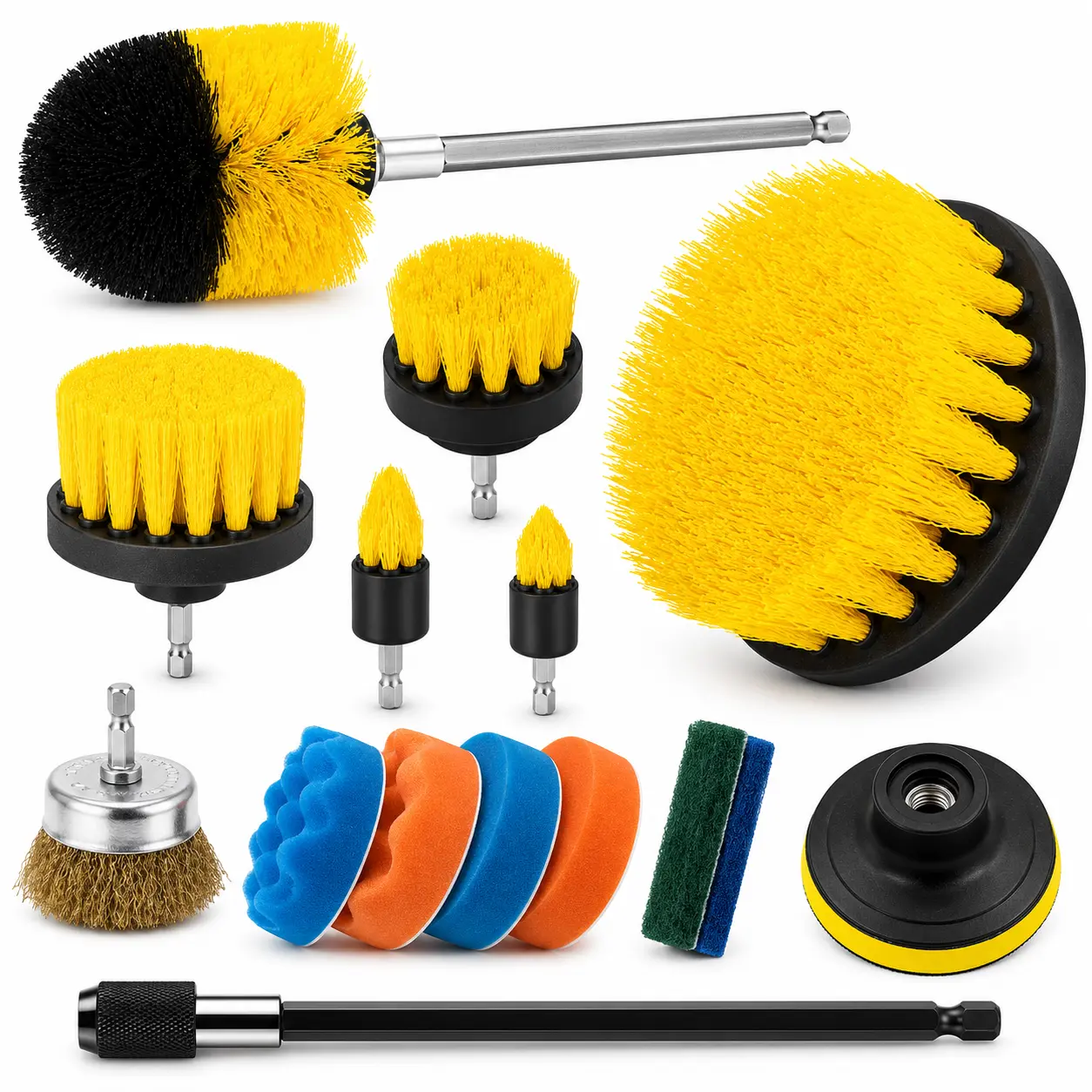 15Pcs Drill Brush Attachment Set - Powerful Cleaning Tool, Multi-Purpose Power Scrubber Brush Kit for Kitchen/Bath Deep Clean, Households & Car Detailing, Scrubberbrush