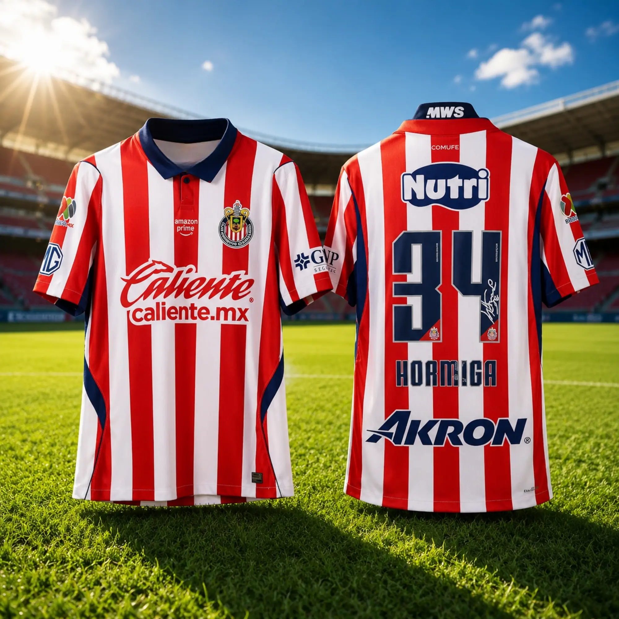 Hormiga #34 Chivas 26-27 Home Soccer Jersey, Red White Football Shirt with Full Logos, Liga MX Fan Gear for Men & Women