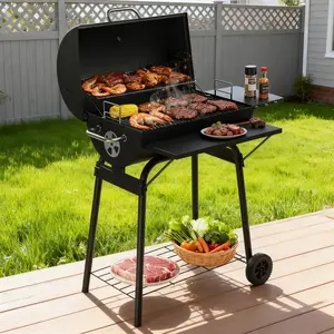 Barrel Charcoal Grill for Backyard BBQ & Smoking | Large Cooking Area & Temperature Control with Side Table