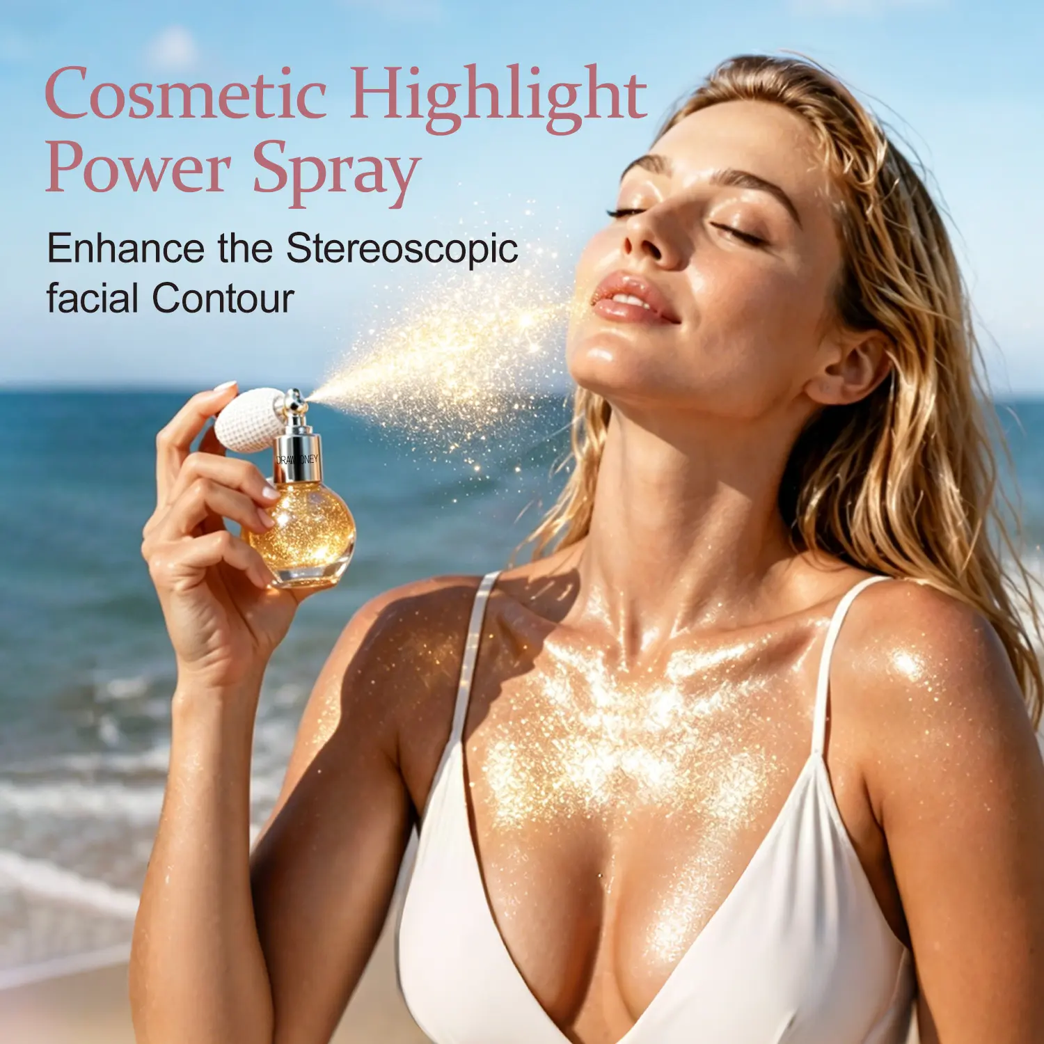 Glitter Powder Spray, Loose Shimmer Powder, Highlighter Spray Makeup for Face Body Hair, Lasting Glitter Hairspray, Cosmetic Sparkling Body Makeup, Metallic Silver