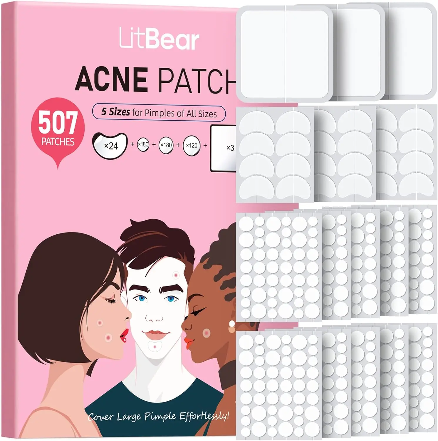 LitBear Pimple Patches, 507 Patches 5 Sizes Large Pimple Patch, Largepatch Hydrocolloid Bandages, Zit Stickers for Forehead, Nose, Body, Back, and Chest Zitsticker Pack, #DealsForYouDays,travel essentials