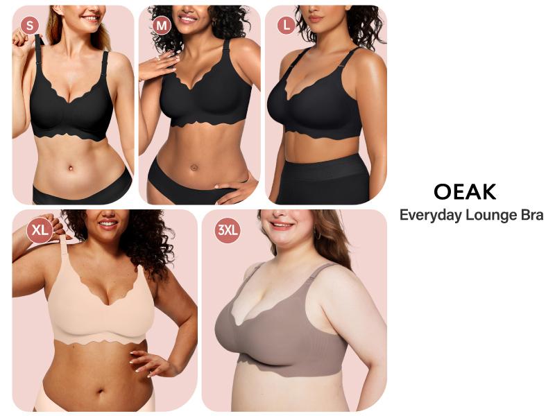 OEAK Seamless Scalloped Jelly Bras for Women No Underwire Wireless Push Up Bra Soft Support Full Coverage Comfort Everyday Bra