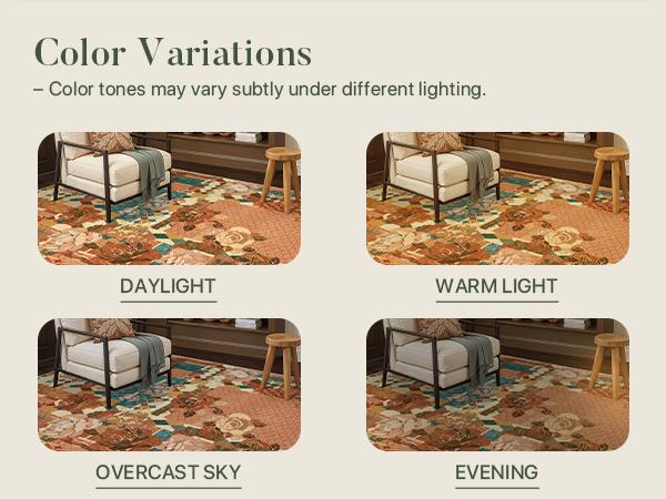 GENIMO Retro Collage Floral Geometric Rug For Living Room Bedroom Dining Room Washable Non-Slip Soft Texture Multi-Scene