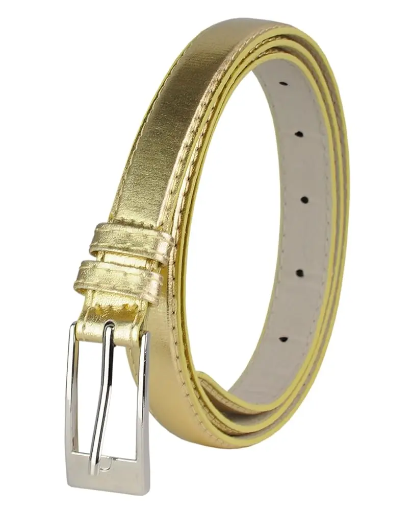 NYFASHION101 Skinny Bonded Leather Belt for Women with Shiny Gold Buckle