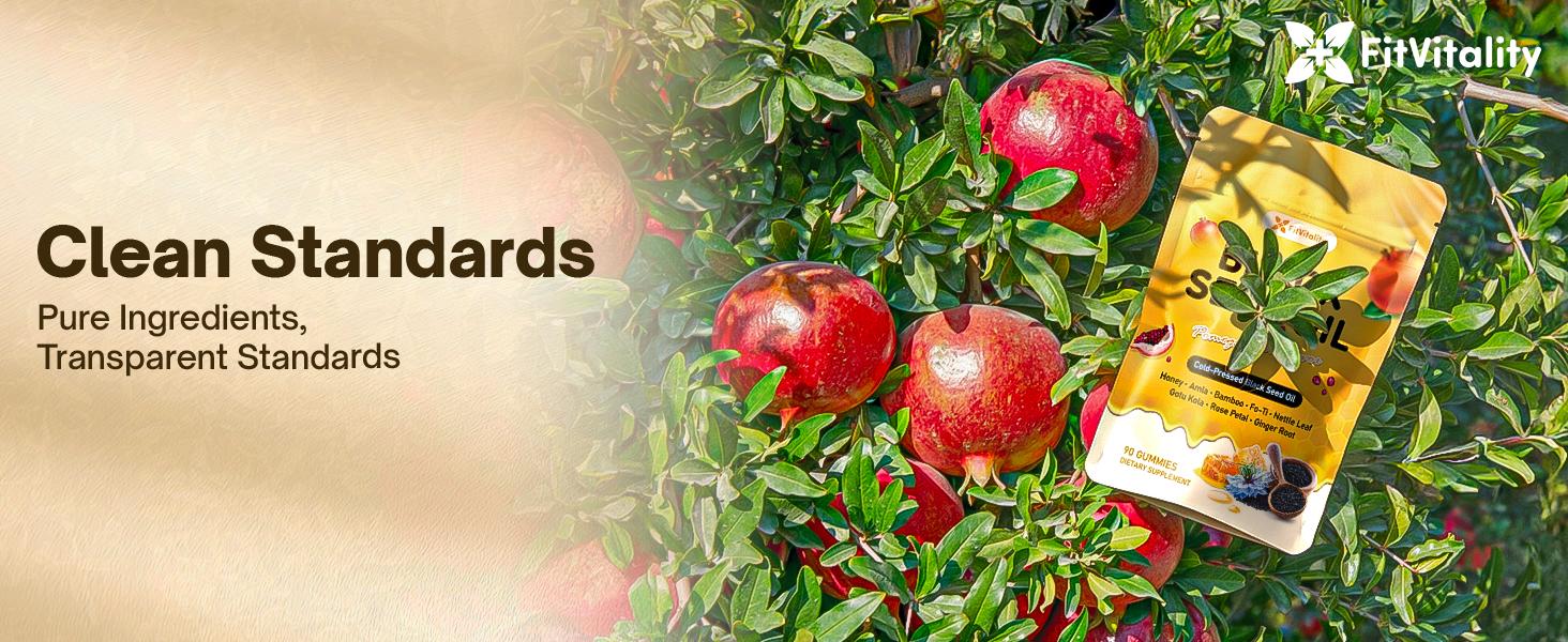 90 Black Seed Oil Gummies | 500mg Cold-Pressed Black Seed Oil, Amla, Bamboo, Fo-Ti, Nettle Leaf, Gotu Kola Extract | Vegan, Non-GMO Gummies | Hair, Skin & Nail Nourishment | Pomegranate Flavor