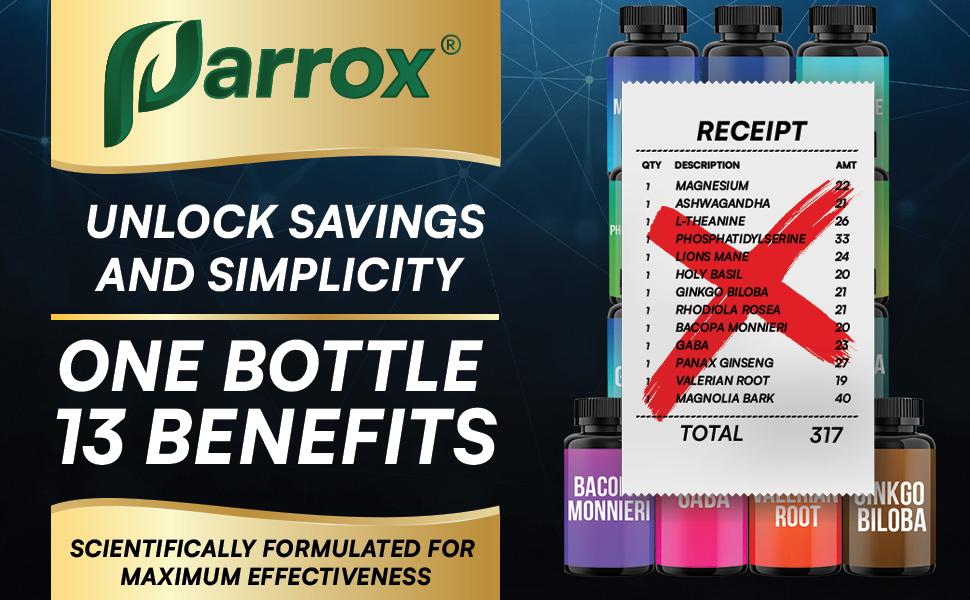 Corti-Smooth Magnesium Supplement - Parrox 13 in 1 Cortisol Supplement with Ashwagandha, L-Theanine & More Natural Ingredients - Made in USA - 60 Capsules