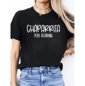 Spanish Letter Print Womens Casual T-Shirt Soft Polyester Blend Round Neck Short Sleeve Top For Spring Summer Light Purple Chaparita Pero Chingona Design