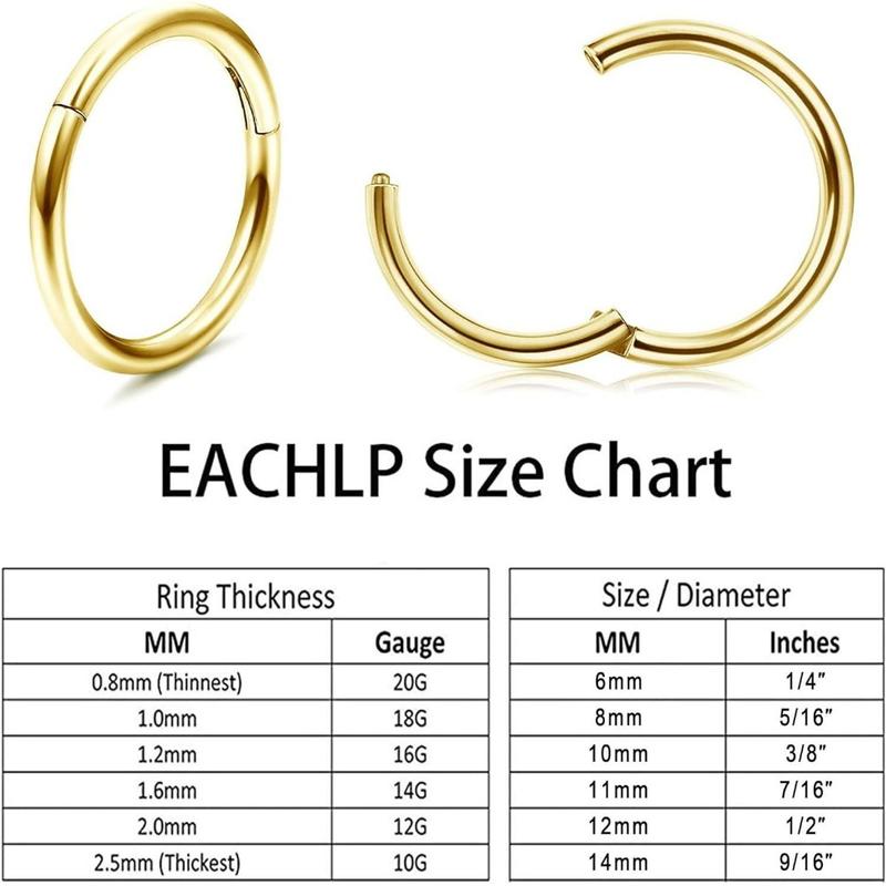 MILACOLATO 20G 18G 16G 14G Septum Hinged Nose Rings Click Ring G23 Titanium Nose Ring Hoops  for Lip Helix Tragus Daith Rook Cartilage Lobe Earrings Conch Piercing Jewelry Hypoallergenic Nose Rings for Women Men Daily