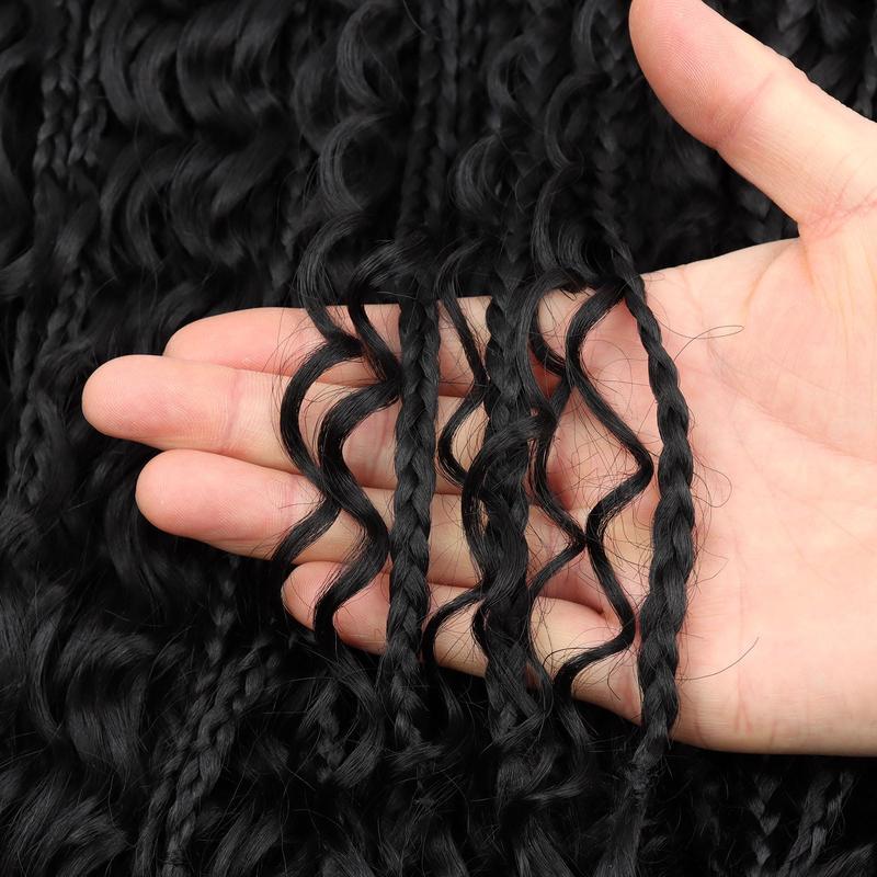 [Wequeen] Boho Box Braids Crochet Hair Pre Looped Box Braids With Curly hHair Extensions For Women Natural Color 18 Inch 1 Pack 12 Strands 14 24inch