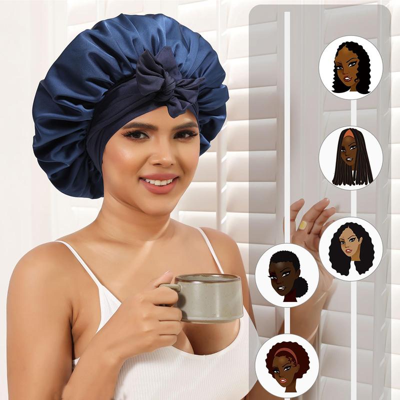 AWAYTR Reversible Satin Bonnet for Sleeping Women Double Layer Hair Bonnet with 2PCS Hair Scrunchies Elastic Tie Band Night Cap Pink Flowers Nightcap ikTokShopBlackFriday