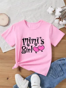 ORYOB [Comfortable Gigi's Girl] Comfortable Classic Cotton Gigi's Girl Girls' Positioning Printed T-Shirt |   Short Sleeve Round Neck, Suitable for Summer, Spring, and Autumn Wear, Casual Daily Wear Children's Clothing, Ideal Gift for Girls