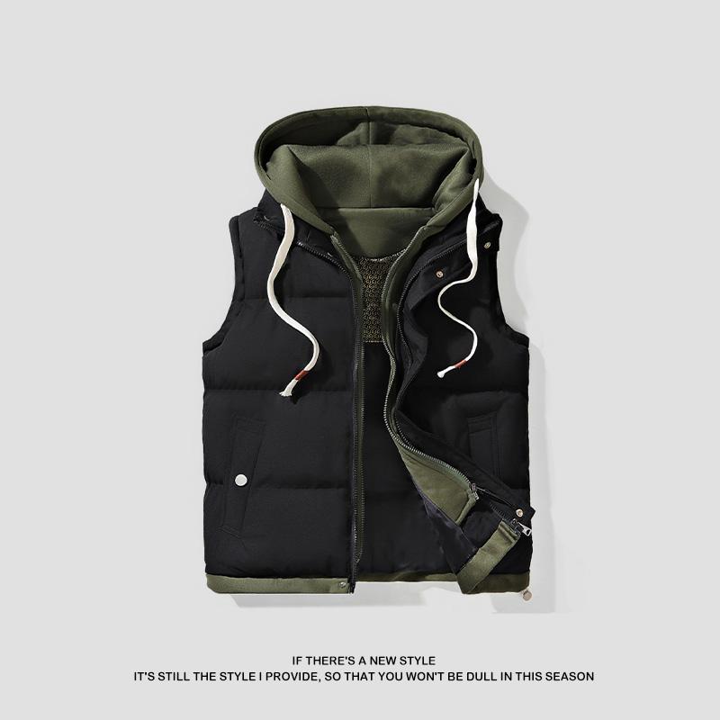 Men's hooded vest cotton-padded thick warm sleeveless jacket vest waistcoat faux two-piece coat, available in various colors, men's Christmas clothing, men's gift