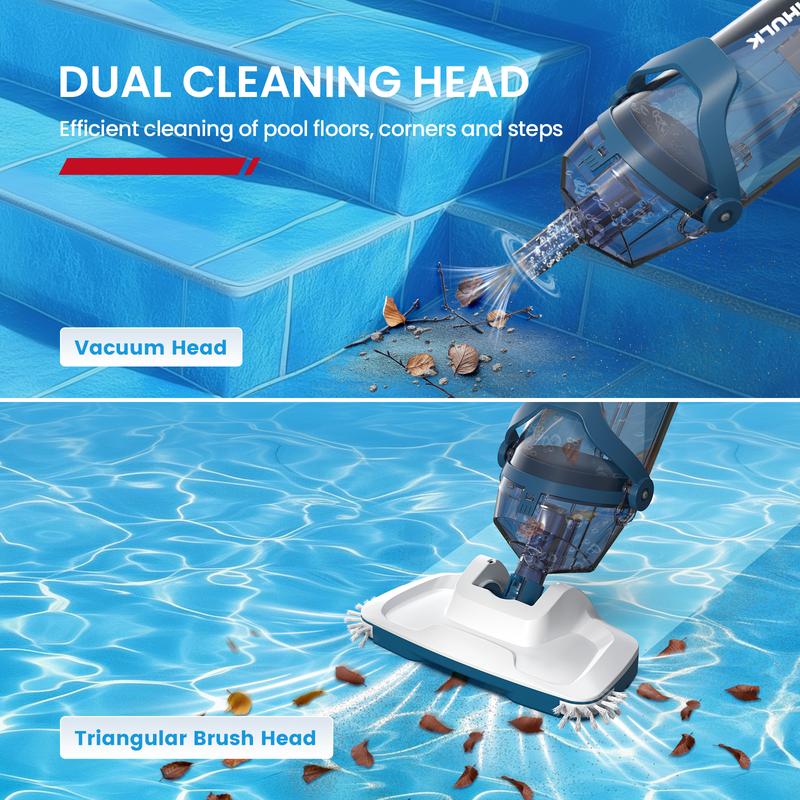 Enhulk Pool Vacuum for Above Ground Pool with Telescopic Pole, Running time up to 1H, Handheld Design with Powerful Suction up to 18.5 gallon/min