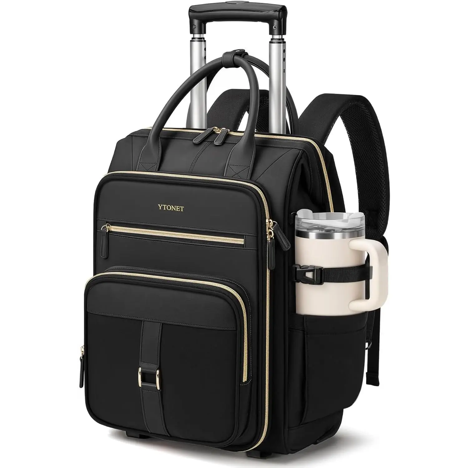 Rolling Laptop Backpack with Wheels, 15.6 Inch Rolling Computer Bag with Passport Holder, Dual Opening Design, Underseat Travel Bag for Work, College and Travel