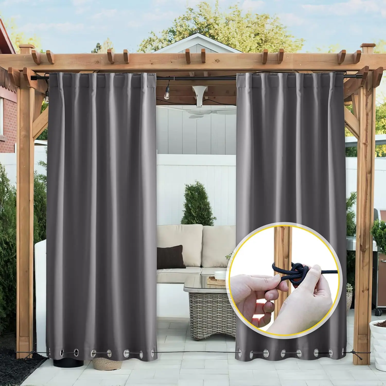 NICETOWN 2-Panel Weighted Waterproof Darkening Grommets Curtains - Top/Bottom Grommets & Back Tabs, Windproof, Anti-UV, Bonus Fixing Rope for Patio, Porch, Bathroom Backyard Privacy Solutions, Darkening Curtains, Anti-Uv Curtains