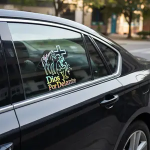 2PCS Rainbow Holographic Vaquero Vinyl Decal UV & Waterproof Car Sticker Cross Jesus Design for Cars Laptops Tumblers 7.8 inch Easy Apply Stylish Western Cross Graphic