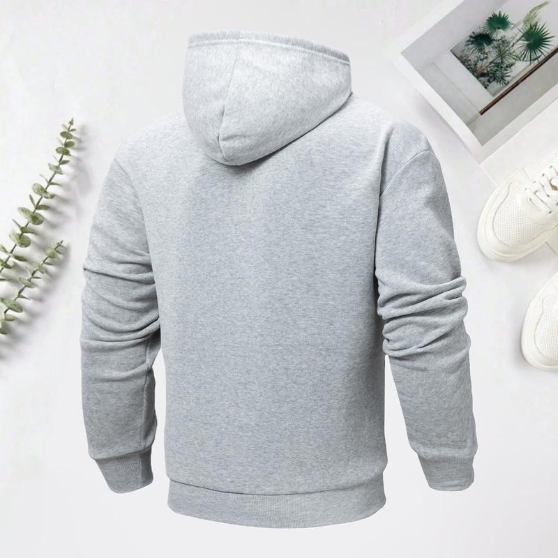 Men's Spring & Autumn Thin Long-Sleeve Hoodie Casual Fashion Pocket Design Hooded Sweatshirt Lightweight Jacket with Zipper Pocket Drawstring Hood Autumn Clothing Solid Color