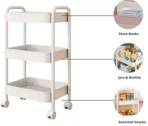 3-Tier Rolling Utility Cart with Lockable Silent Wheels, Multifunctional Storage Trolley for Kitchen, Bathroom & Office, Sturdy All-Metal Frame, High-Density Metal Trays, Easy Assembly, Smooth Rolling Organizer