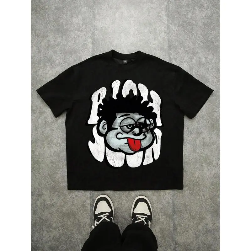 [100% Cotton] Summer Tee Tee Manfinity Zone917 Distressed Graphic Print Oversized Drop Shoulder Tee For Men In Black short sleeve  vintage logo  casual sportswear  high-quality cotton casual top fishing shirt humorous shirt